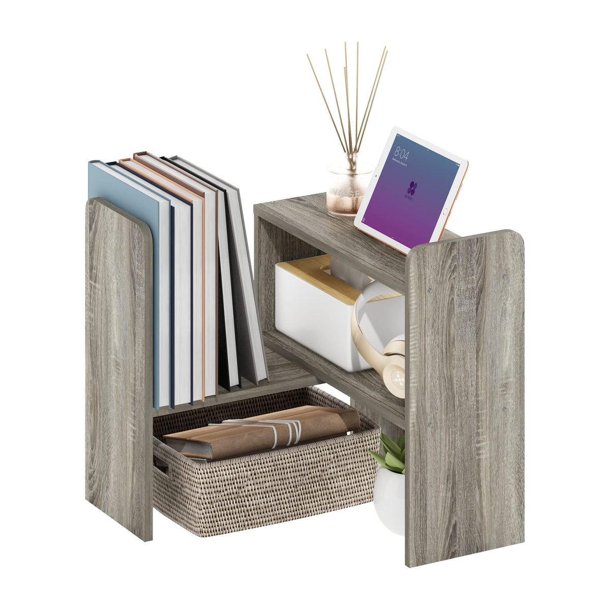 Furinno CLASSIC Desk Organizers and Hutch, Open Shelf Expandable Office Organization, Adjustable