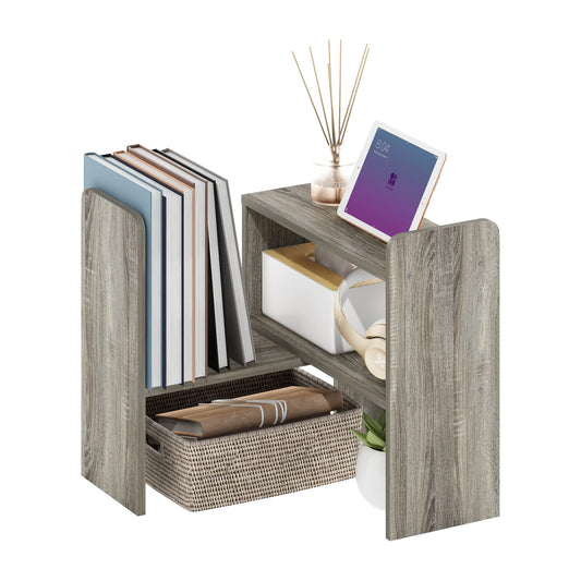 Furinno CLASSIC Desk Organizers and Hutch, Open Shelf Expandable Office Organization, Adjustable