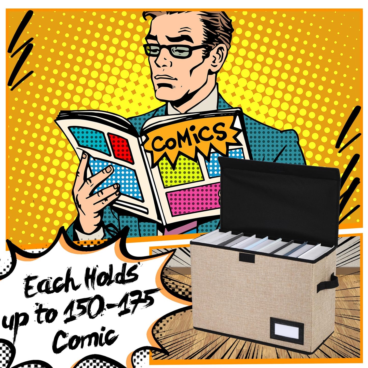 Chuangdi 6 Pcs Comic Book Storage Boxes,Beige