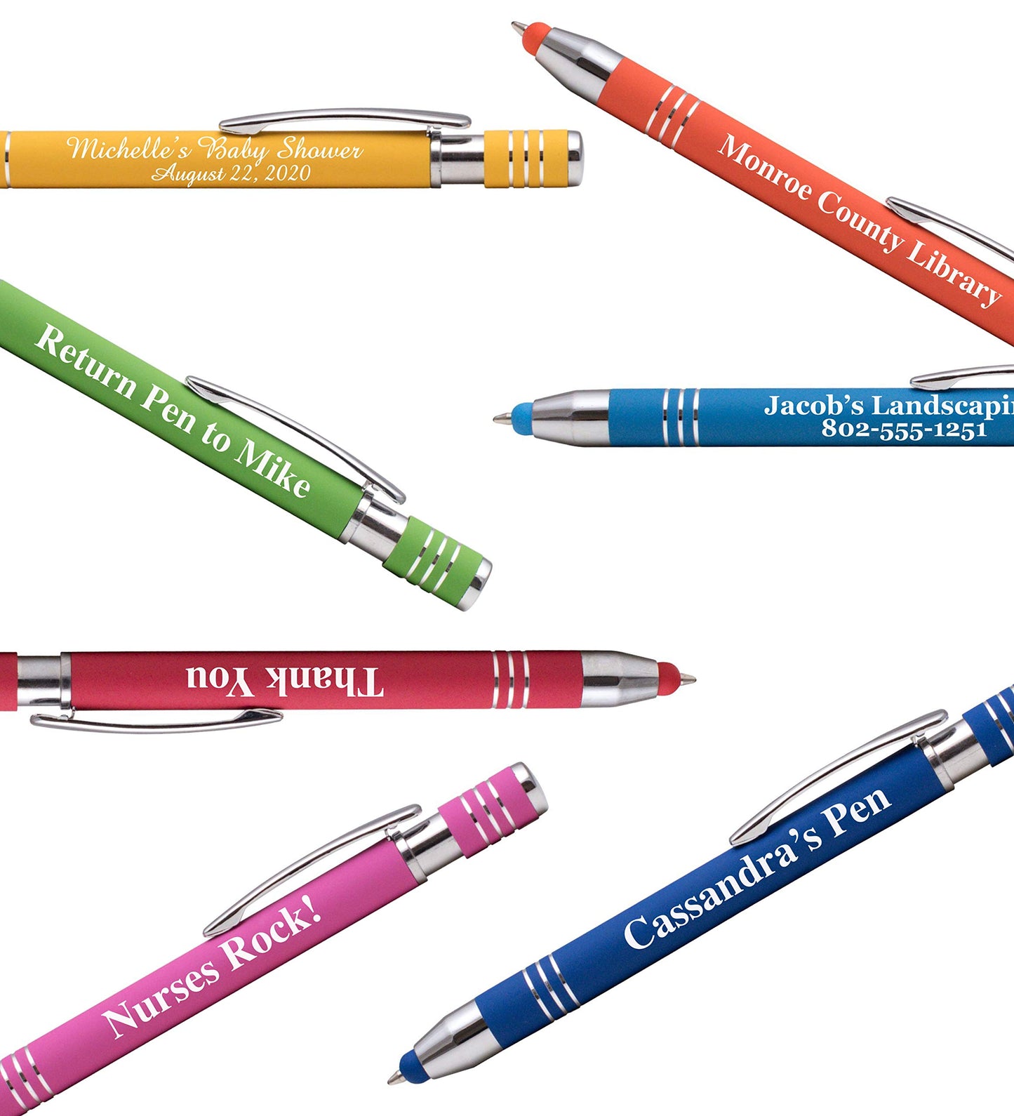 ExpressDesigns™ - Soft Touch Custom Pens with Stylus Personalized Metal Printed Name Pens - Black