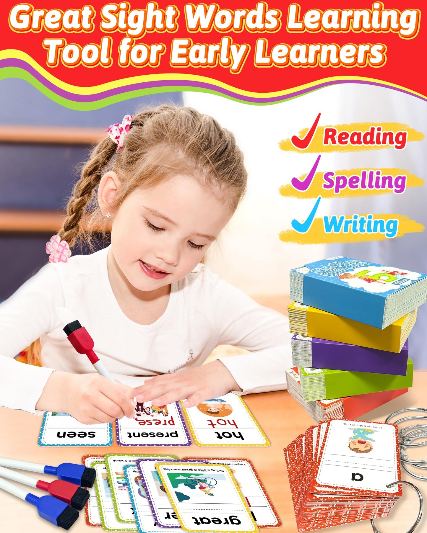 520 Sight Words Flash Cards Kindergarten, 1st 2nd 3rd Grade Reading Books
