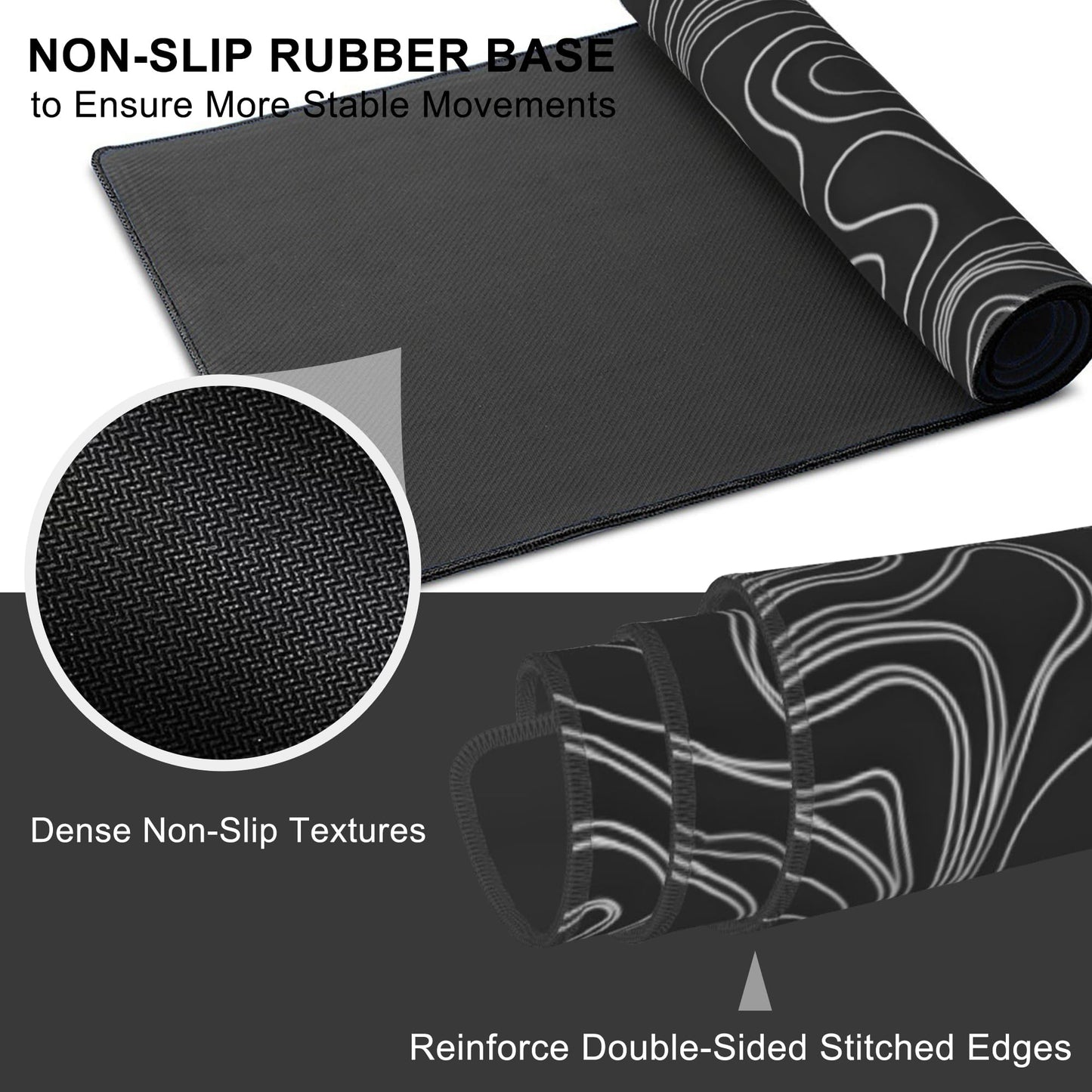 Mouse Pad, Large Mountain Topographic Terrain Map Desk Mat, Extended Non-Slip Gaming Keyboard