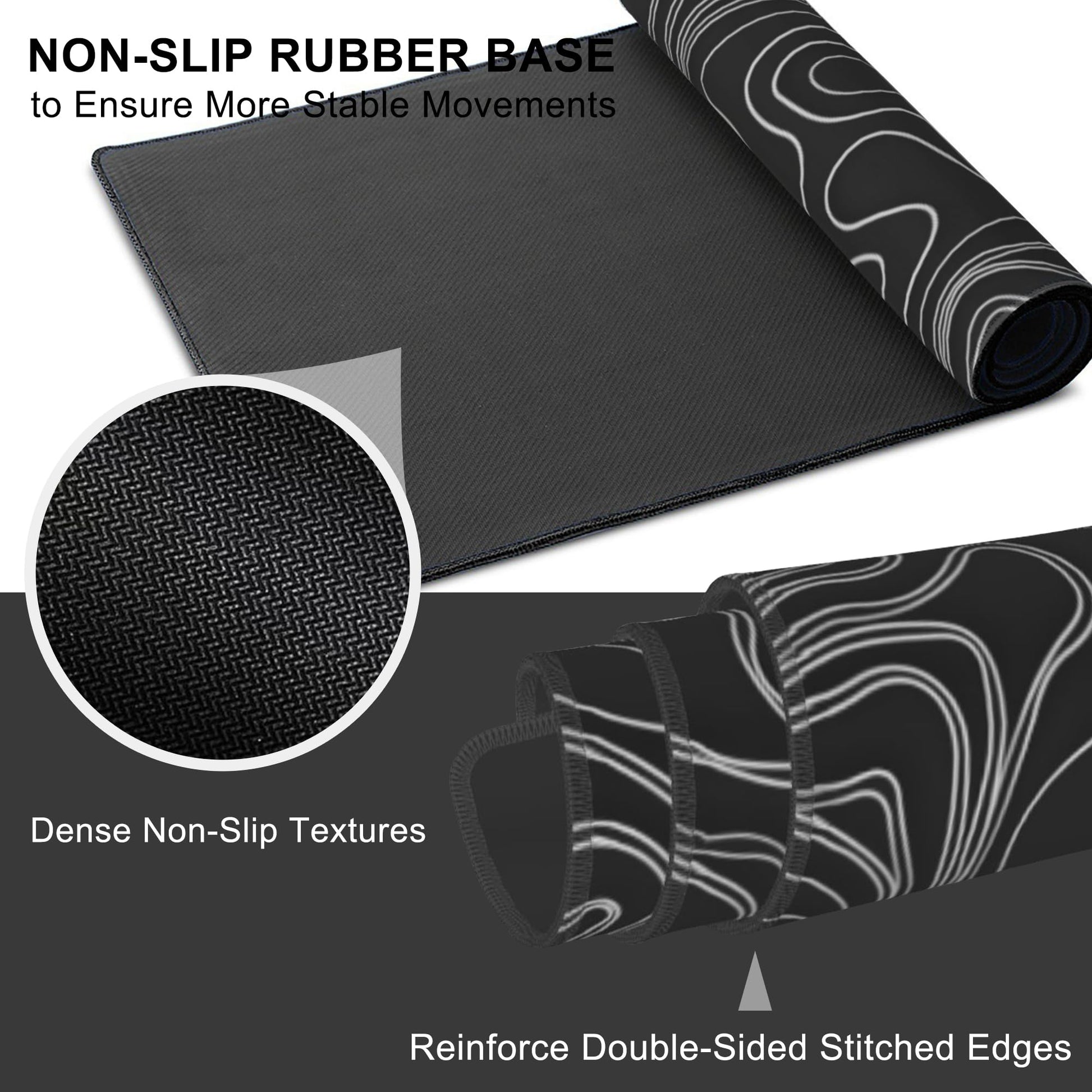 Mouse Pad, Large Mountain Topographic Terrain Map Desk Mat, Extended Non-Slip Gaming Keyboard