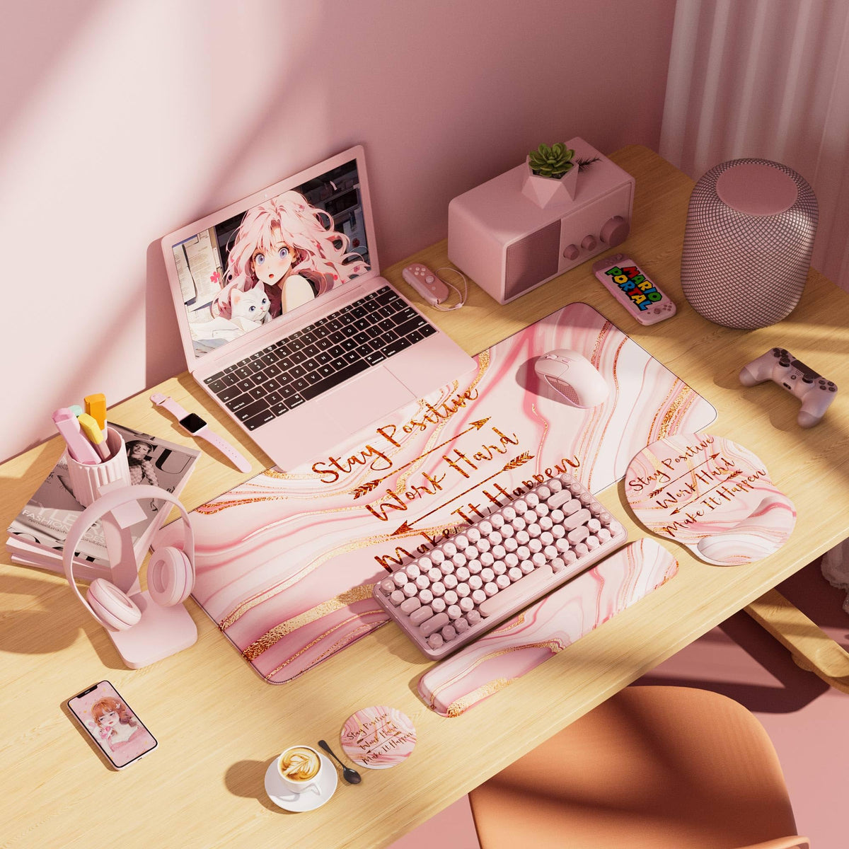 Large Mouse Pad and Keyboard Wrist Rest + Desk Mat Set,Full Long Mouse Pads for Desk Accessories