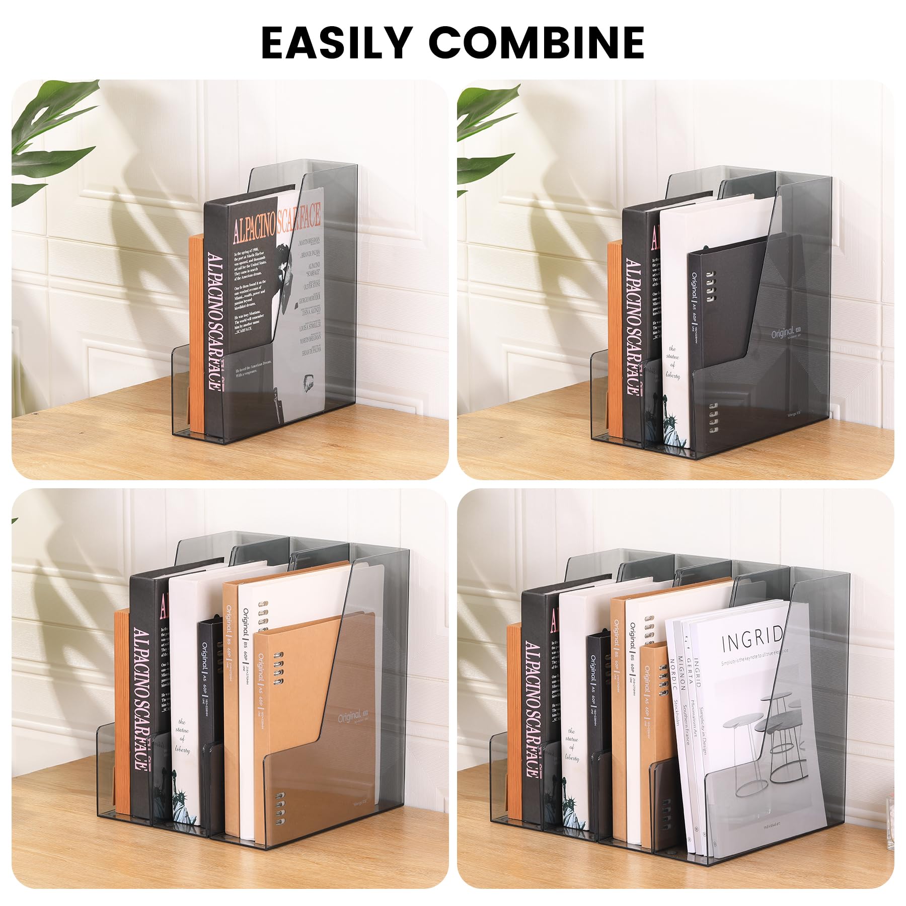 CiWiVOKi Vertical File Holder, PET Desk Organizer and Storage Bins Holding for Magazines, Binders