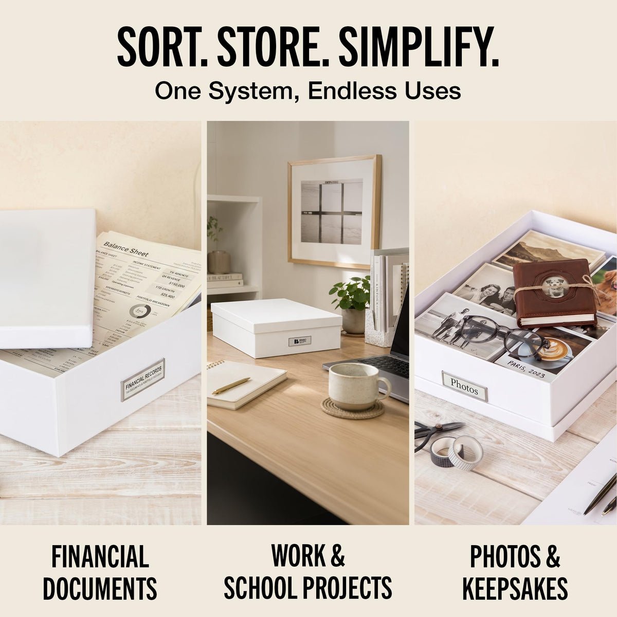 Bigso Oskar Fiberboard Label Frame Document Letter Box - File Organizer Box for Important Paperwork
