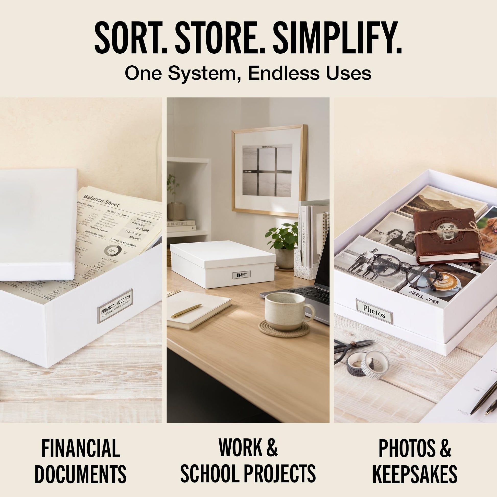 Bigso Oskar Fiberboard Label Frame Document Letter Box - File Organizer Box for Important Paperwork