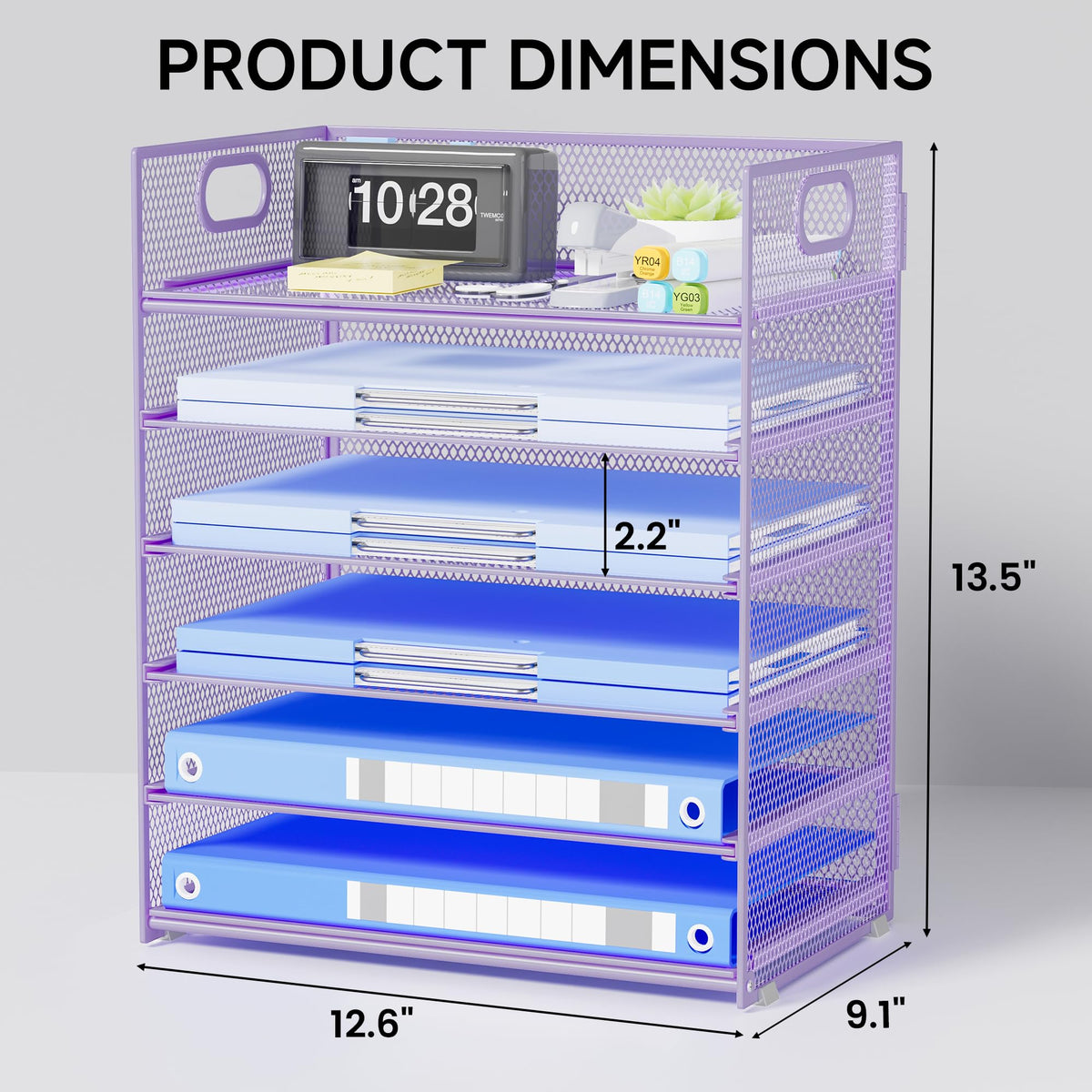Kinkota Purple Paper Organizer for Desk with Handle, 6-Tier