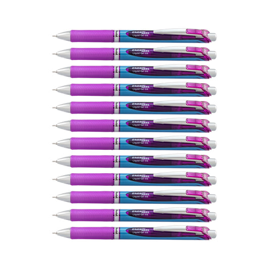 Pentel EnerGel Deluxe RTX Retractable Liquid Gel Pen, Fine Line, Needle Tip, Violet Ink, Box of 12