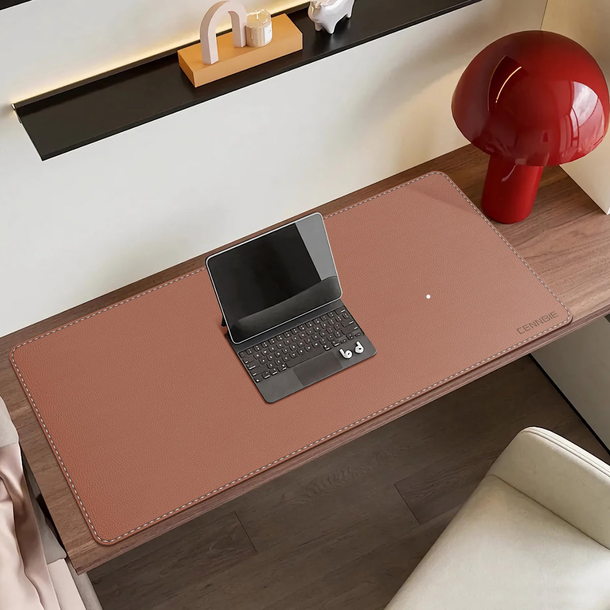 CENNBIE 35.5" x 16" Leather Desk Mat, Computer Mouse Pad for Office(Brown)