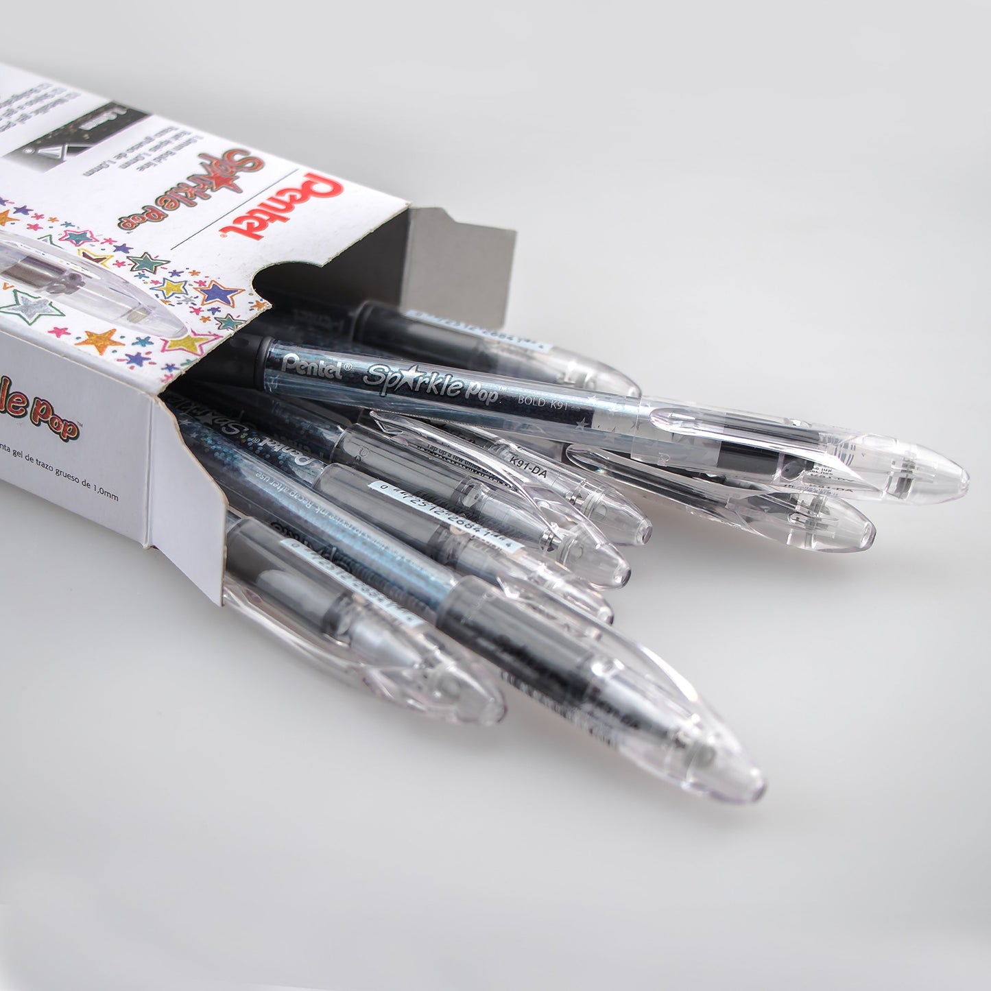 Pentel Sparkle Pop Metallic Gel Pen, (1.0mm) Bold Line, Black/Red Ink, Box of Pens (K91-DA)