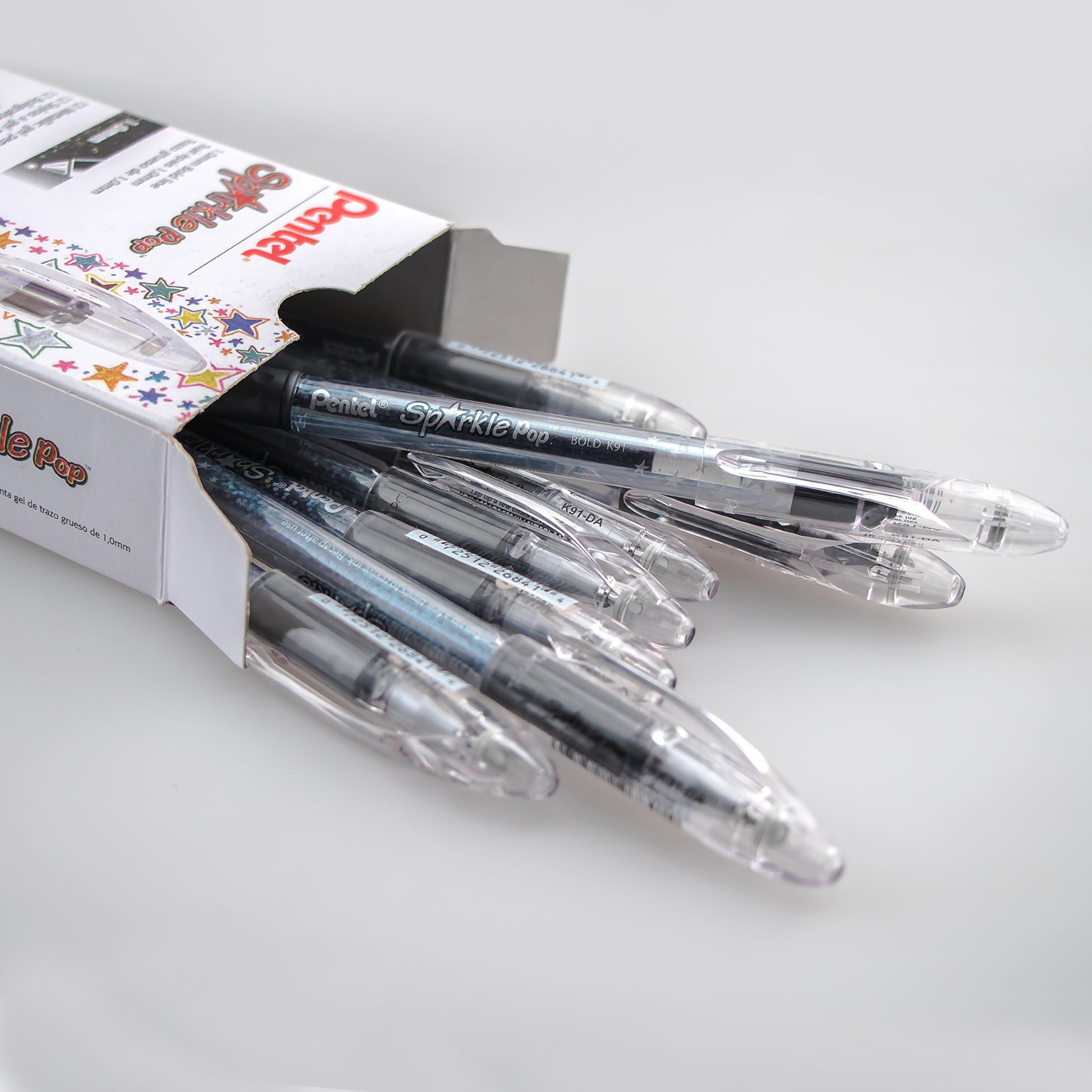 Pentel Sparkle Pop Metallic Gel Pen, (1.0mm) Bold Line, Black/Red Ink, Box of Pens (K91-DA)