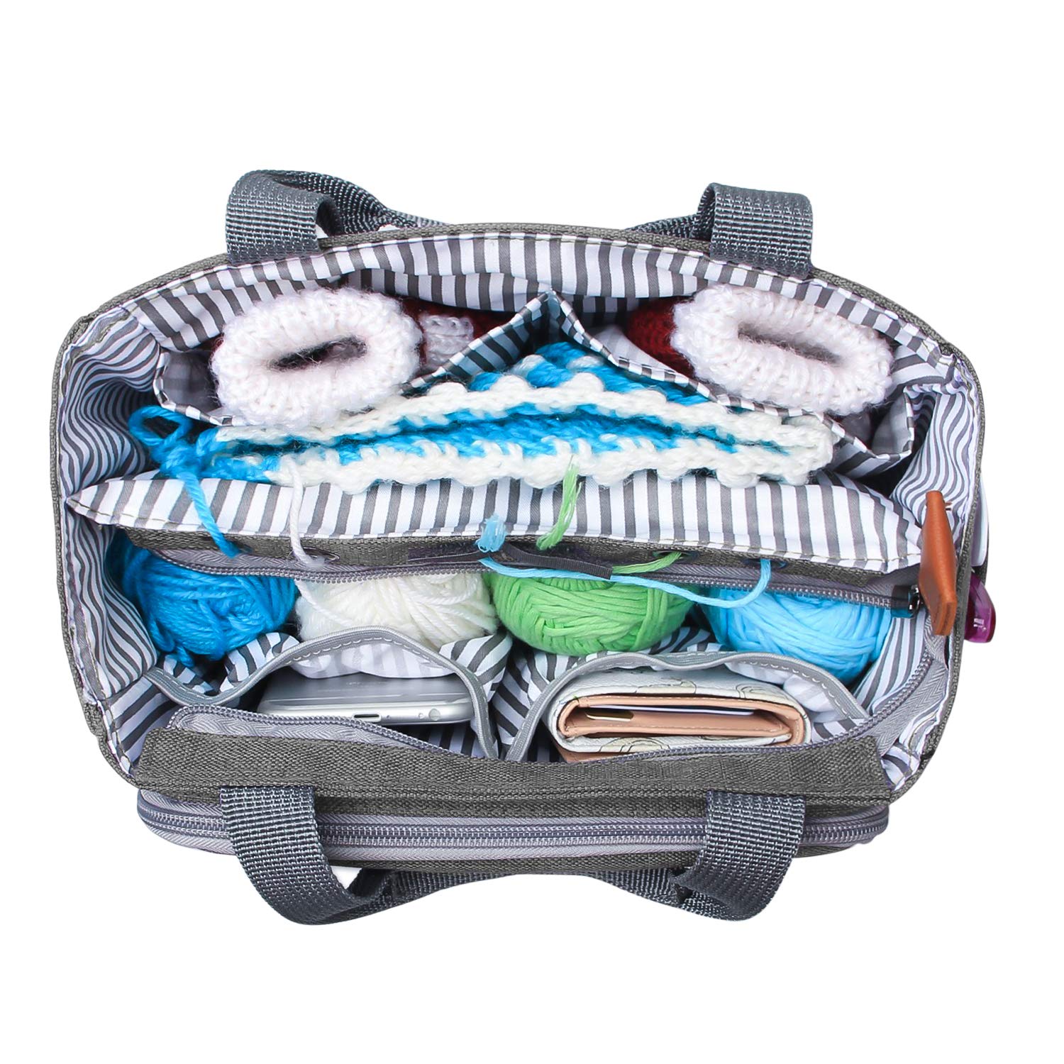 Luxja Crochet Yarn Storage Tote Bag, Gray