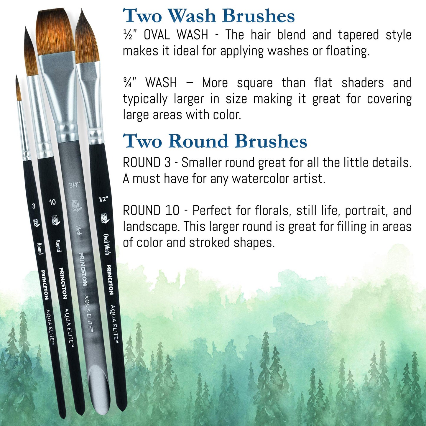 Princeton Artist Brush Co Aqua Elite 4850 Series - 4pc Watercolor Brush Set - Synthetic Watercolor