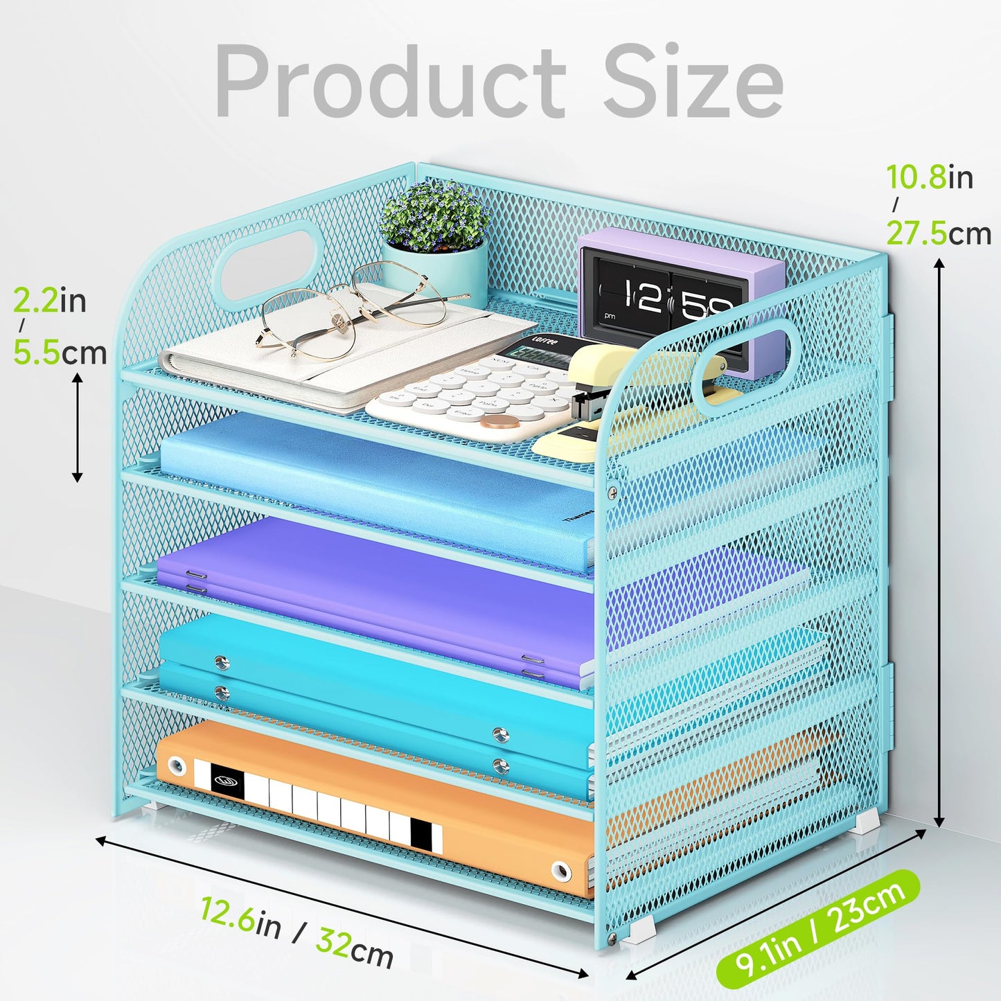Cawukege 2 Pack 5 Tier Paper Organizer, Letter Tray with Handle, Mesh Desk Organizer, Metal File