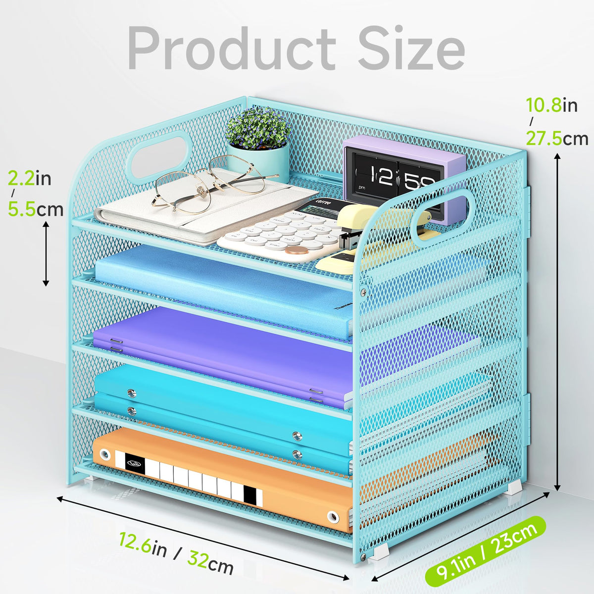 Cawukege 2 Pack 5 Tier Paper Organizer, Letter Tray with Handle, Mesh Desk Organizer, Metal File