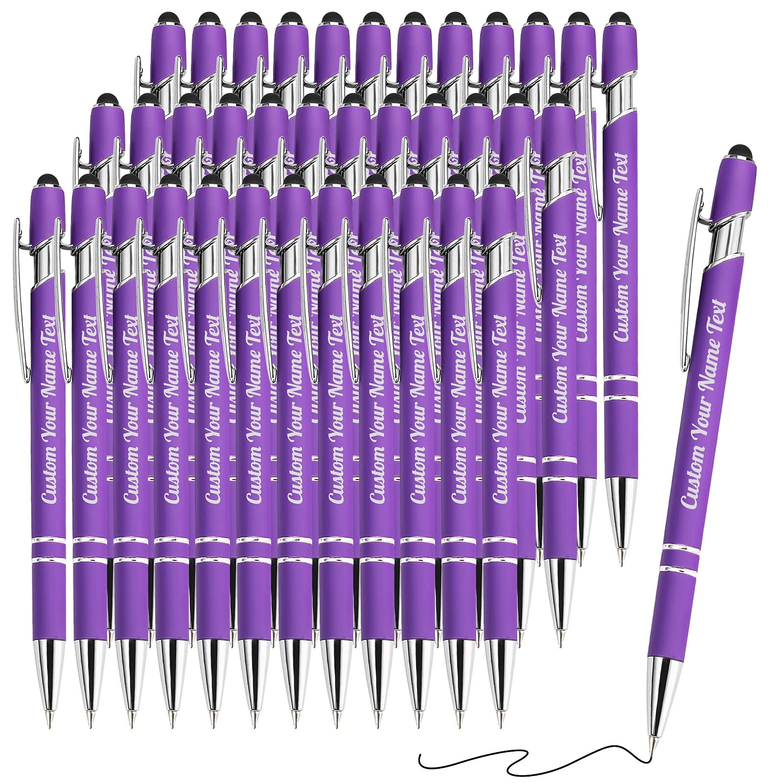 36PCS Personalized Pens Bulk with Name Free Engraving,Custom Ballpoint Pens with Stylus,Engraved