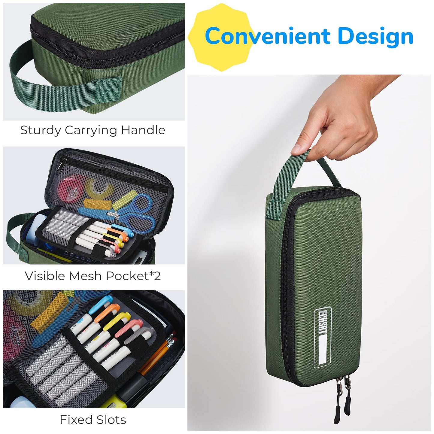 ECHSRT Pencil Case for Men Women, Large Pen Bag for Adults, Portable Pencil Pouch Aesthetic with