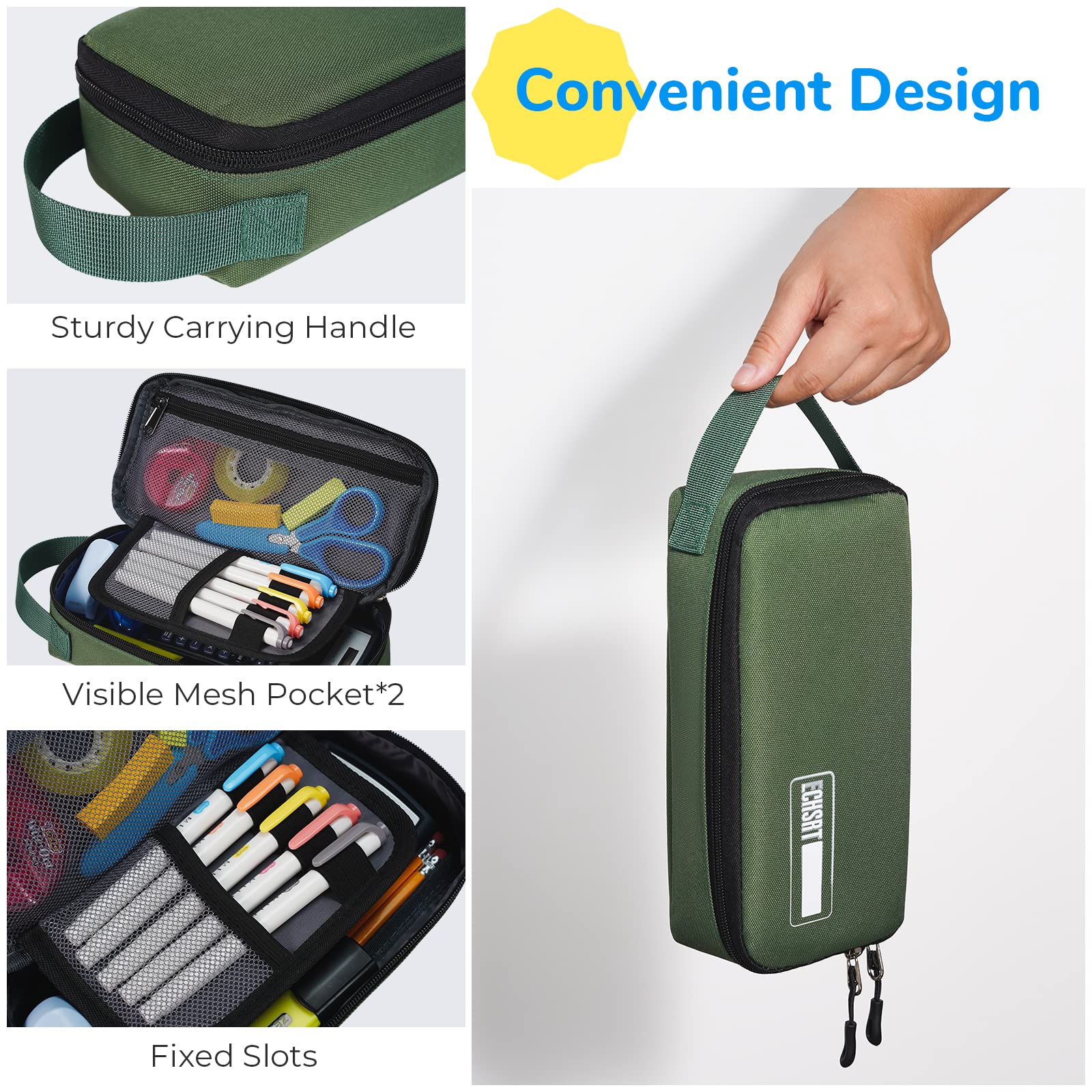 ECHSRT Pencil Case for Men Women, Large Pen Bag for Adults, Portable Pencil Pouch Aesthetic with