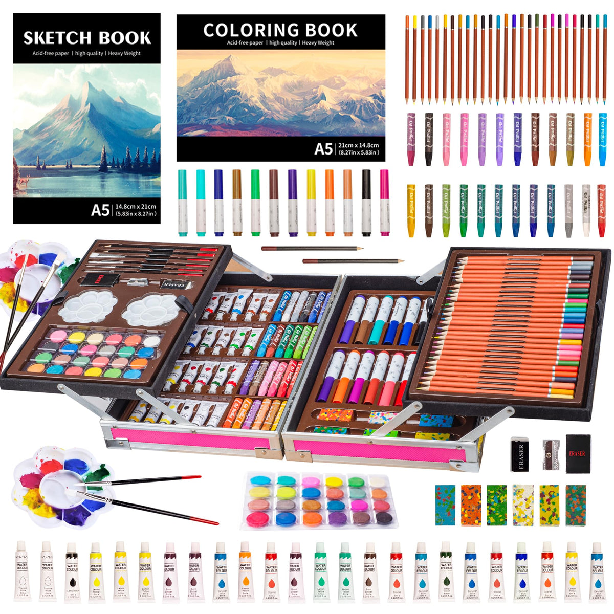 KINSPORY Art Set, 139 Pack Painting Drawing Art Supplies Kit with 2 Sketch Pads, Double Layers Art