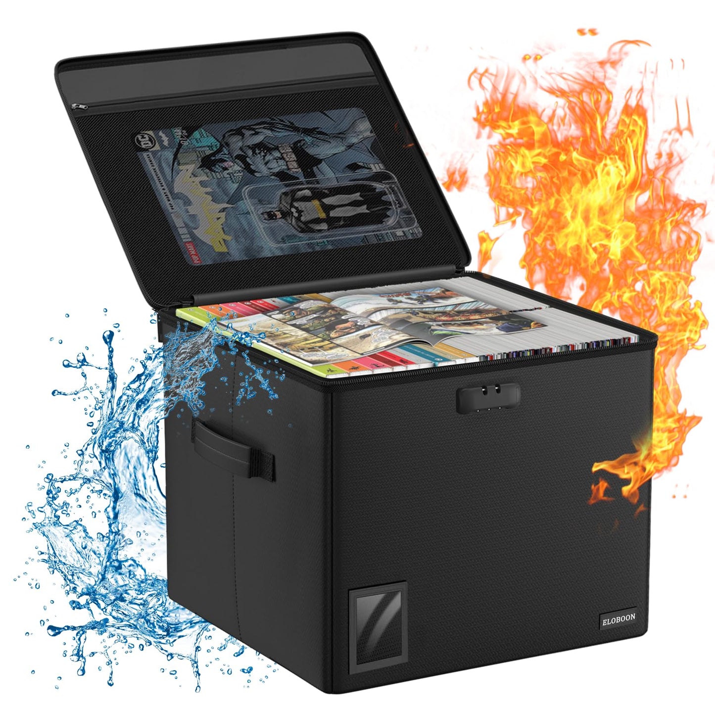 ELOBOON Fireproof Comic Book Storage Box for 300-350 Comics,Comic Bin