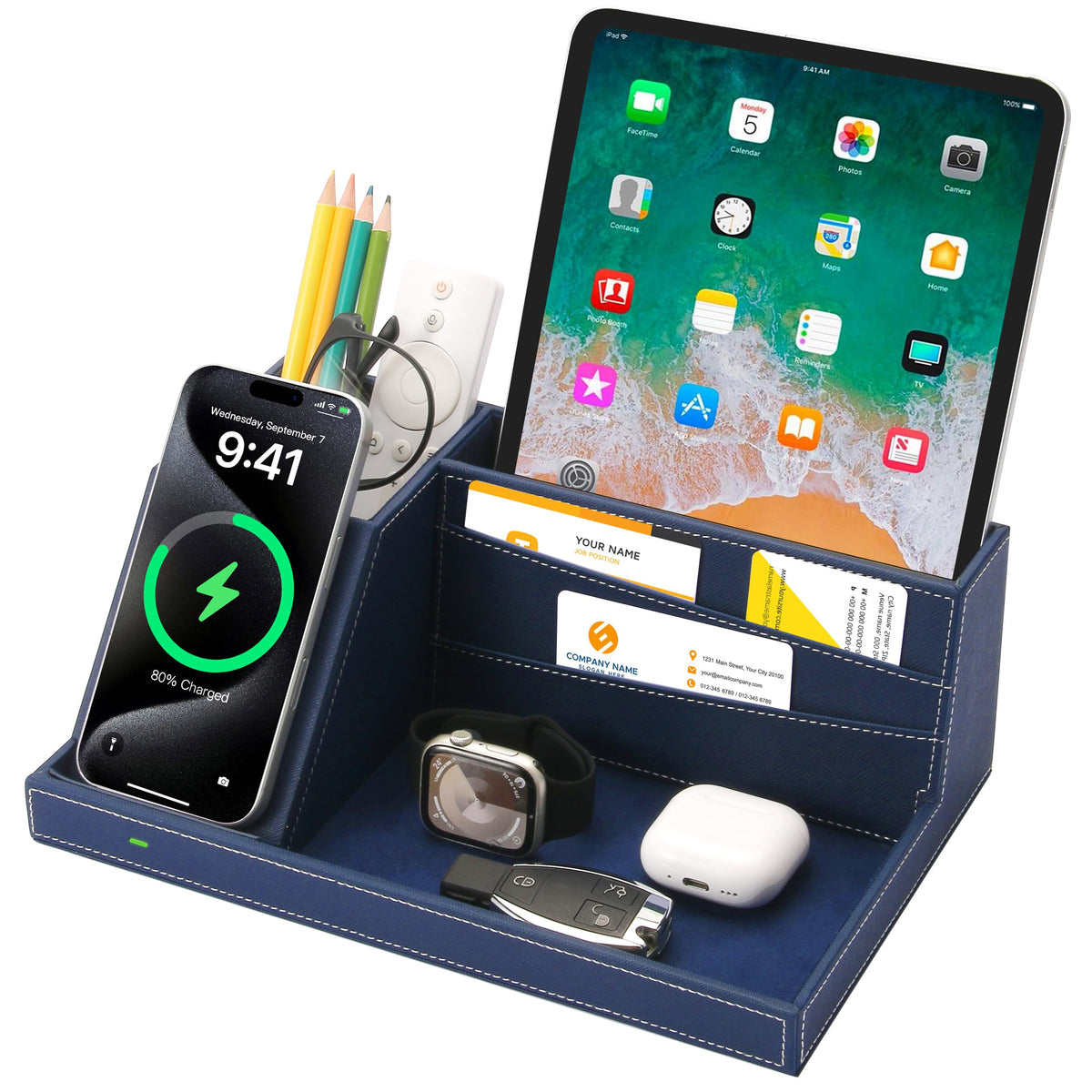 Desk Organizer with Charging Station, Nightstand Organizer Phone Docking Station, Men Gift Husband