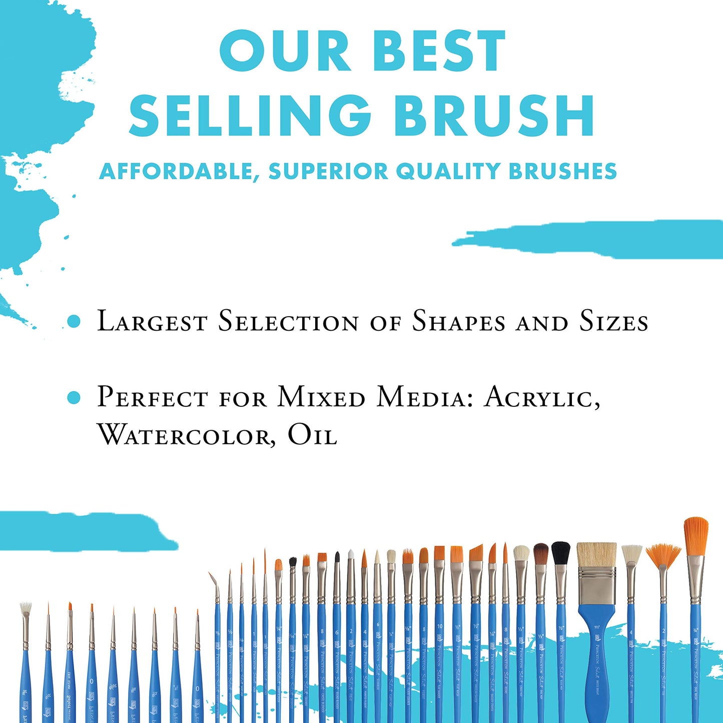 Princeton Select Artiste Flat Wash Brush, Synthetic, Short Handle, Size 3/4 inch, 1 Count
