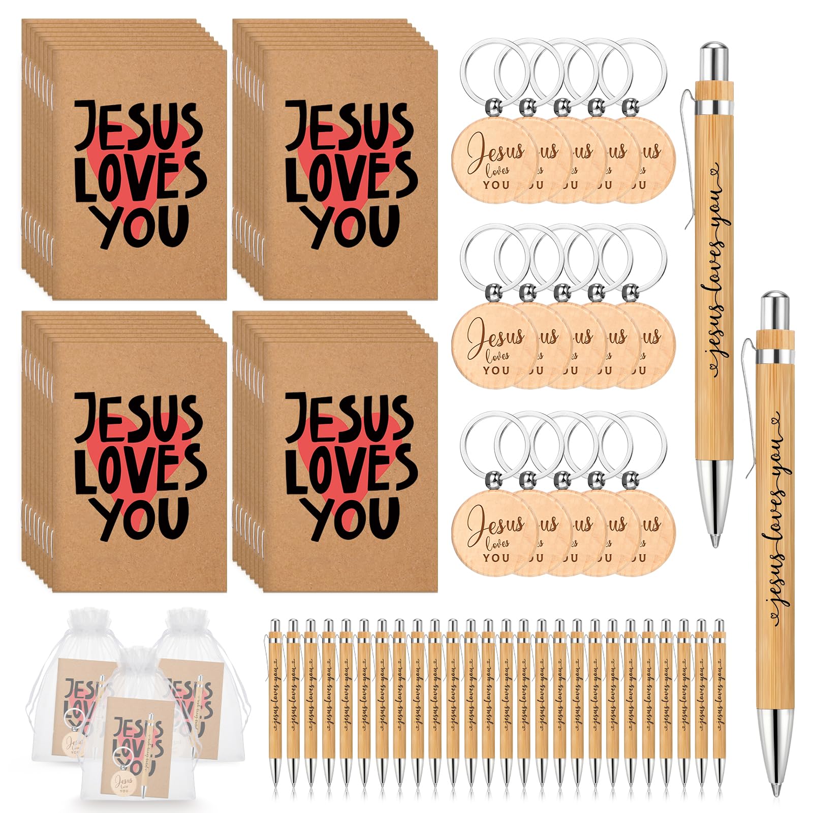 Tenceur 30 Sets Jesus Loves You Christian Notebooks Pens Keychains