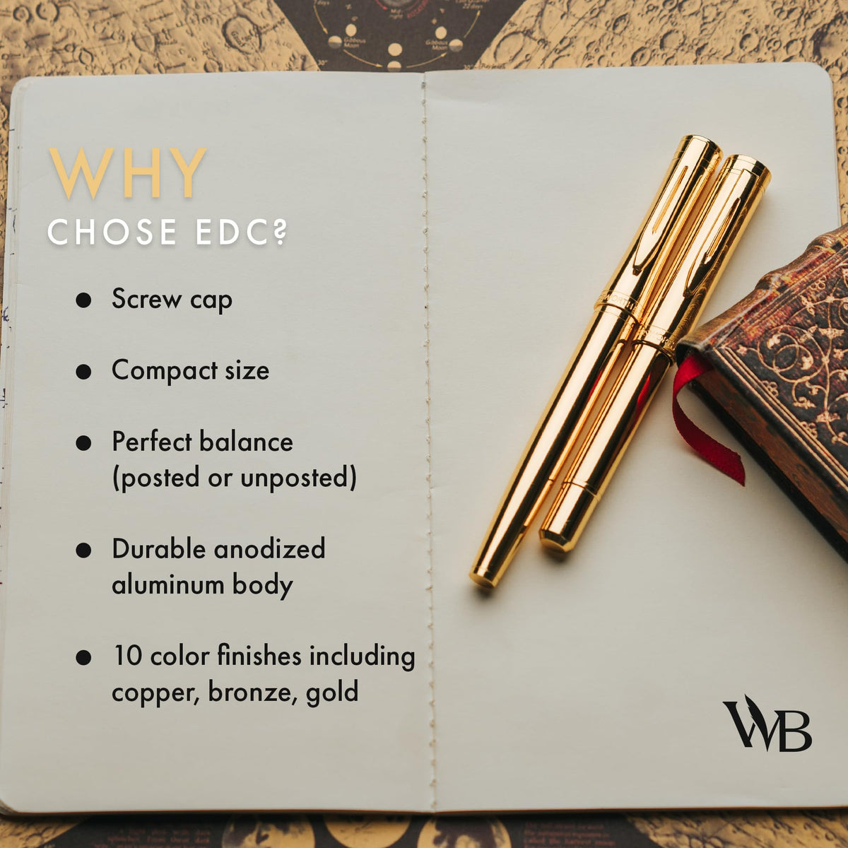 Wordsworth & Black Mini Pocket Fountain Pen for Writing, Medium Nib, Gold