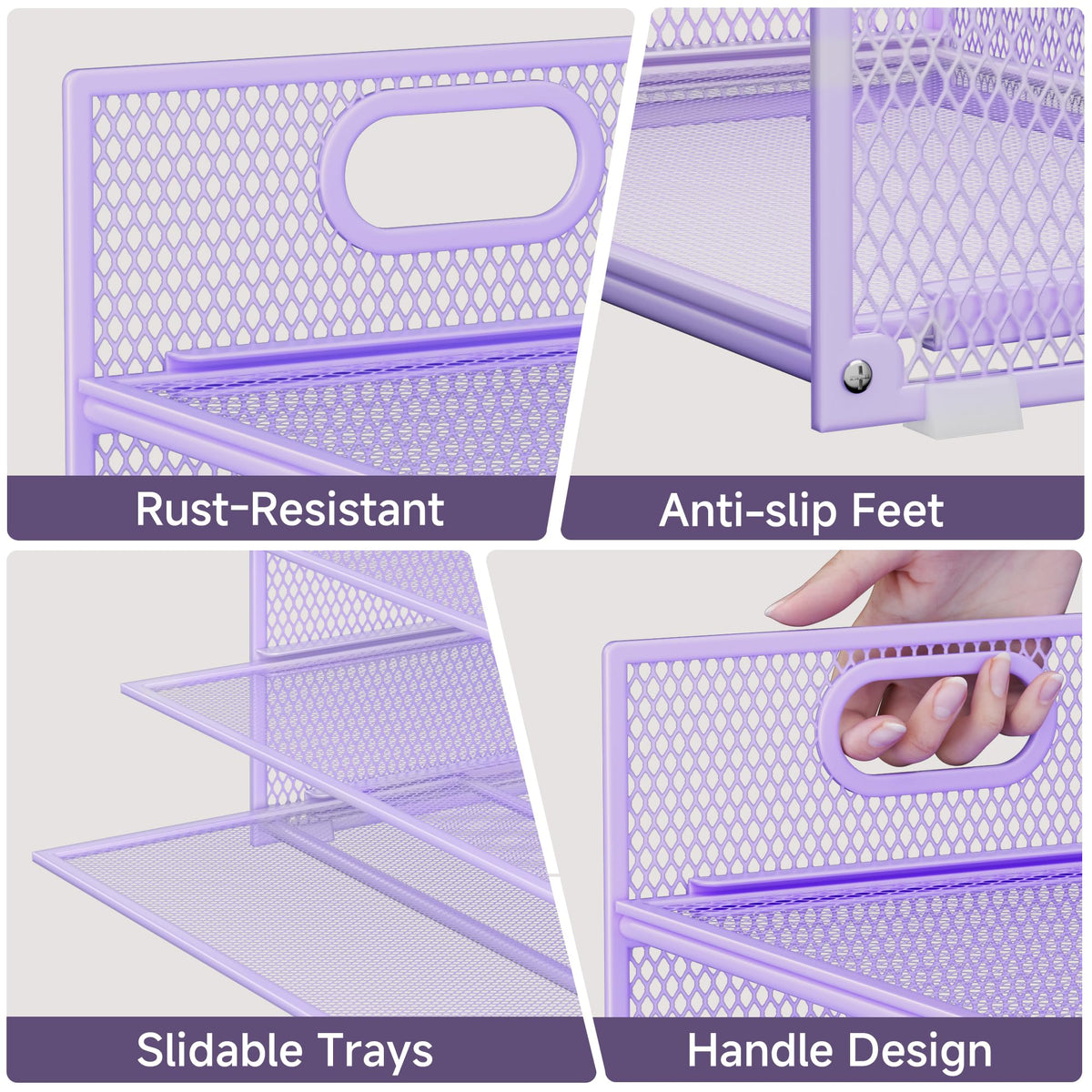 Kinkota Purple Paper Organizer for Desk with Handle, 6-Tier