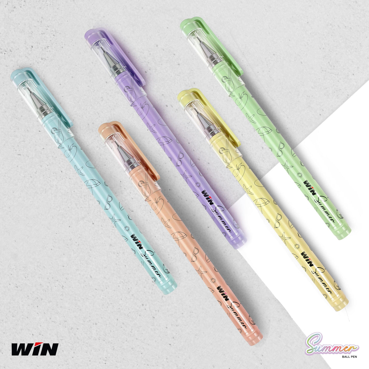 WIN Summer Ball Pens | 10 Blue Pens | 0.7 mm Tip | Pastel Colors | Smooth Writing | Students &