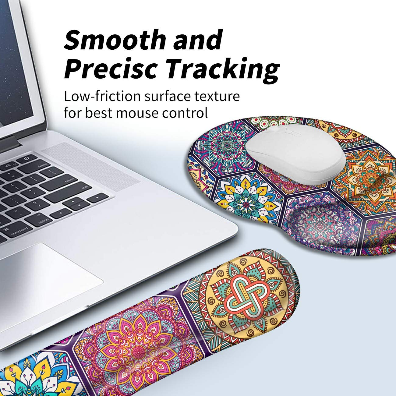 BEOTIWAD Memory Foam Mouse Pad Wrist Rest Set,Colorful Mandala