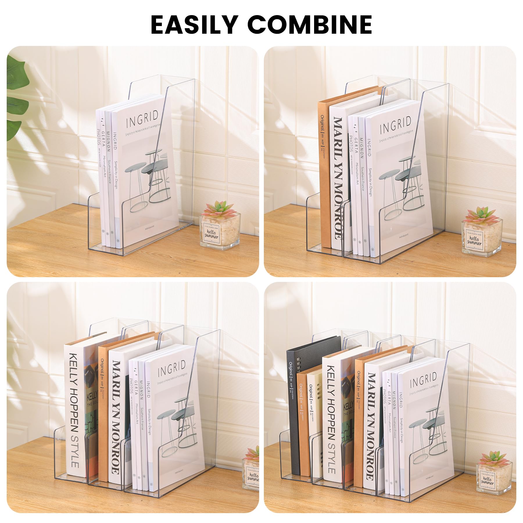 CiWiVOKi Vertical File Holder, Clear PET Desk Organizer and Storage Bins Holding for Magazines