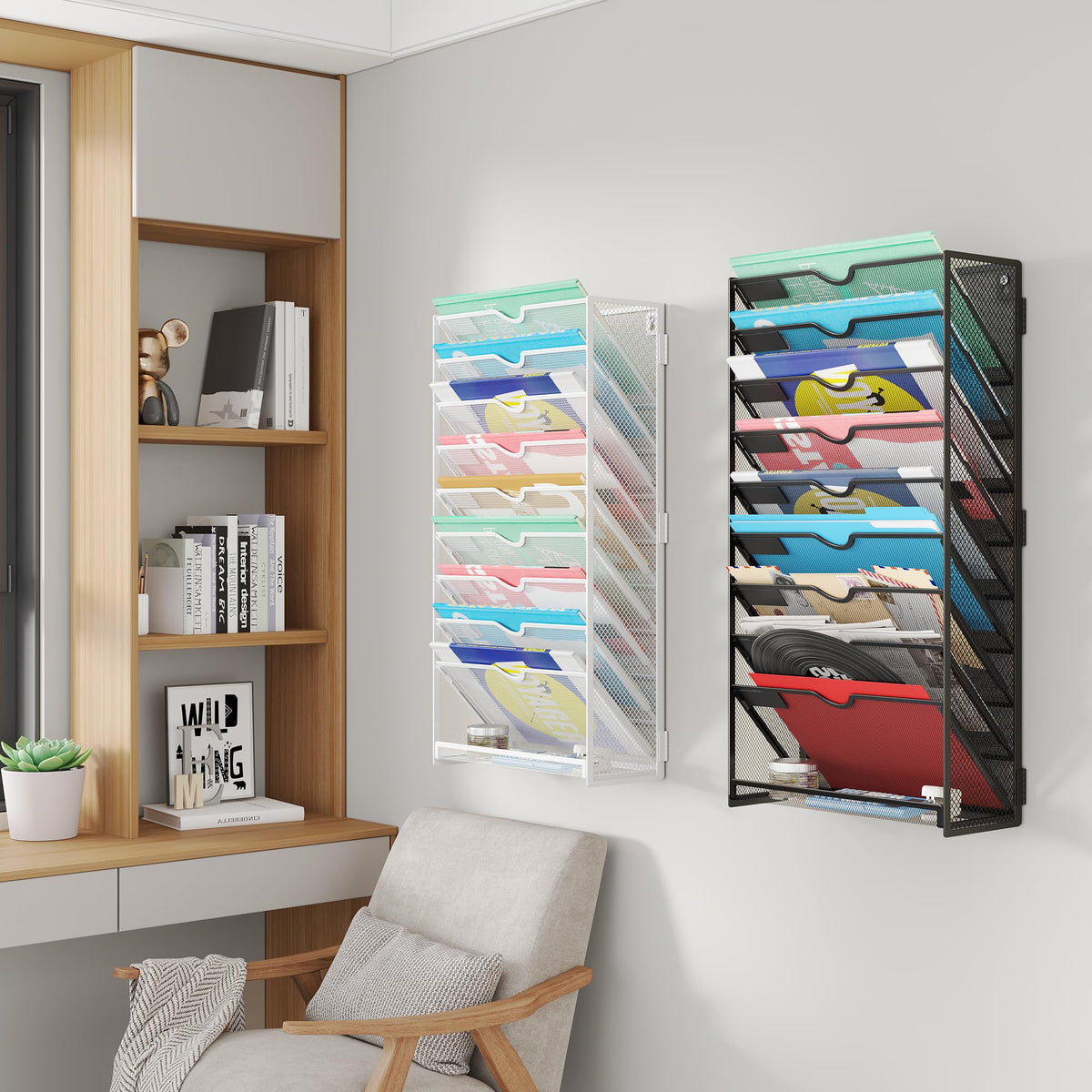 Lavatino 10-Tier Hanging File Organizer, Wall Mount File Holder for Mails Folders Papers Magazine