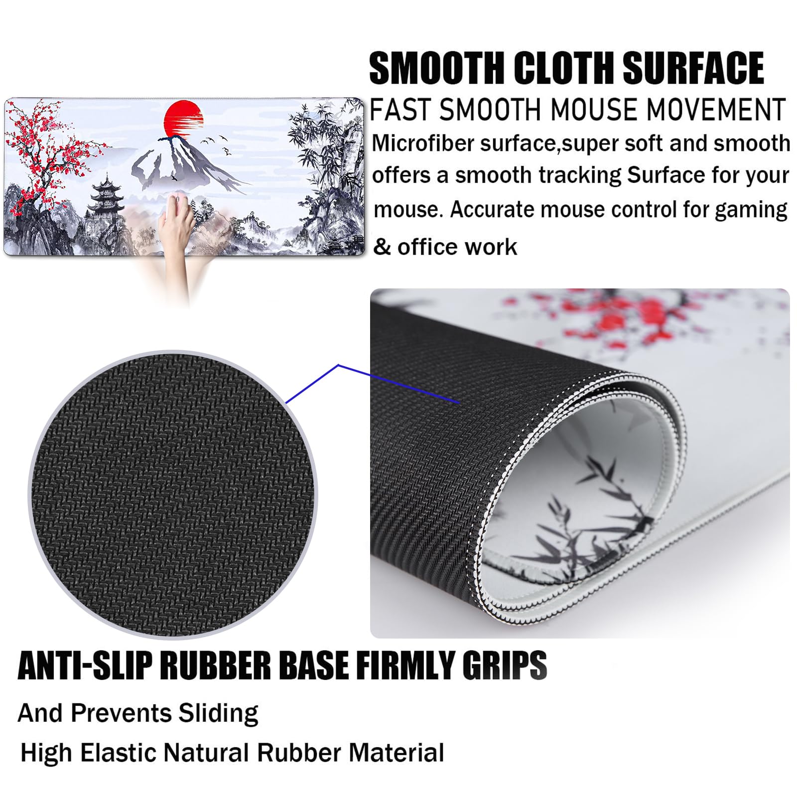 Gaming Mouse Pad Ink Pattern, 31.5x15.7 Inch Waterproof Computer Big Mousepad Non-Slip Mouse Mat