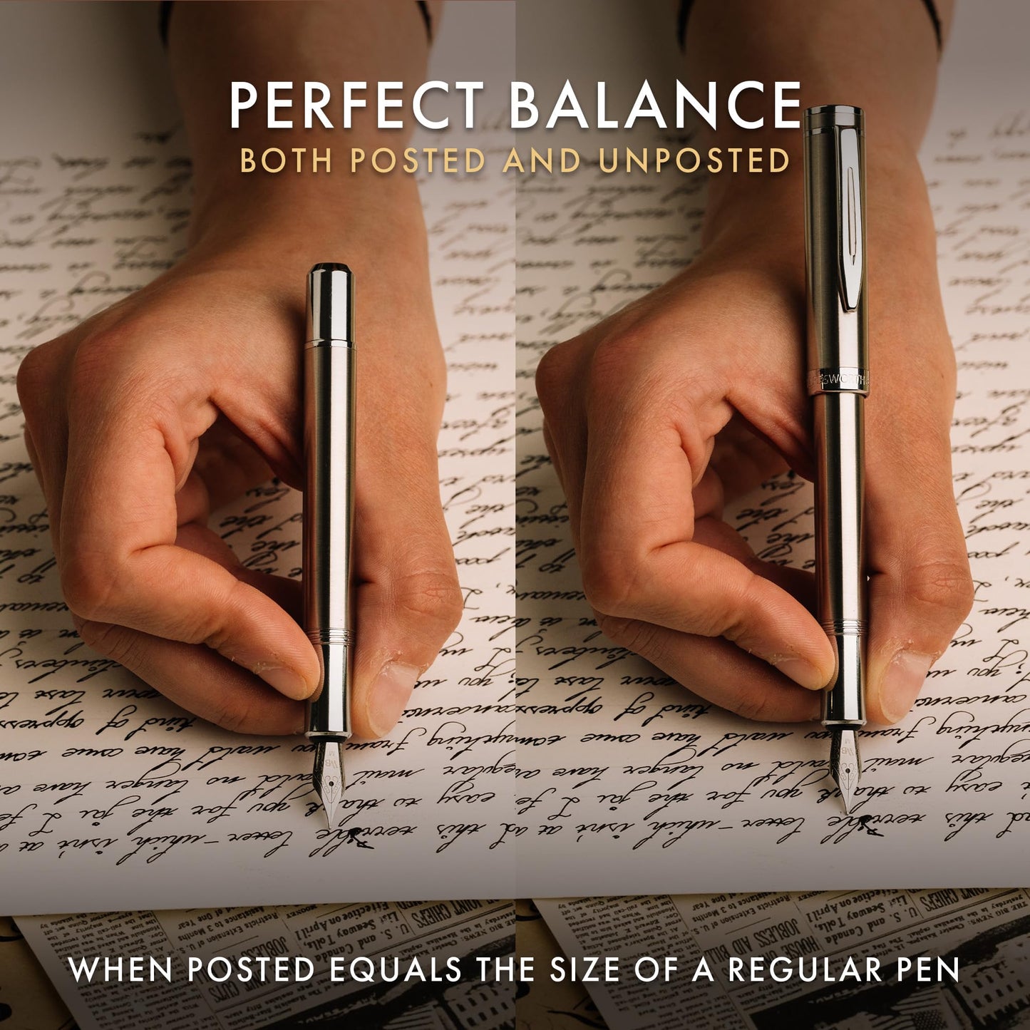 Wordsworth & Black Mini Pocket Fountain Pen for Writing, Medium Nib, Silver