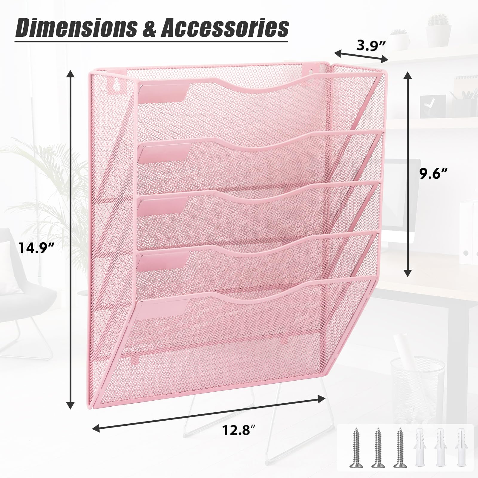EASEPRES 5 Pocket Mesh Hanging Wall File Organizer, Wall Mounted Mail Paper Document Folder Holder