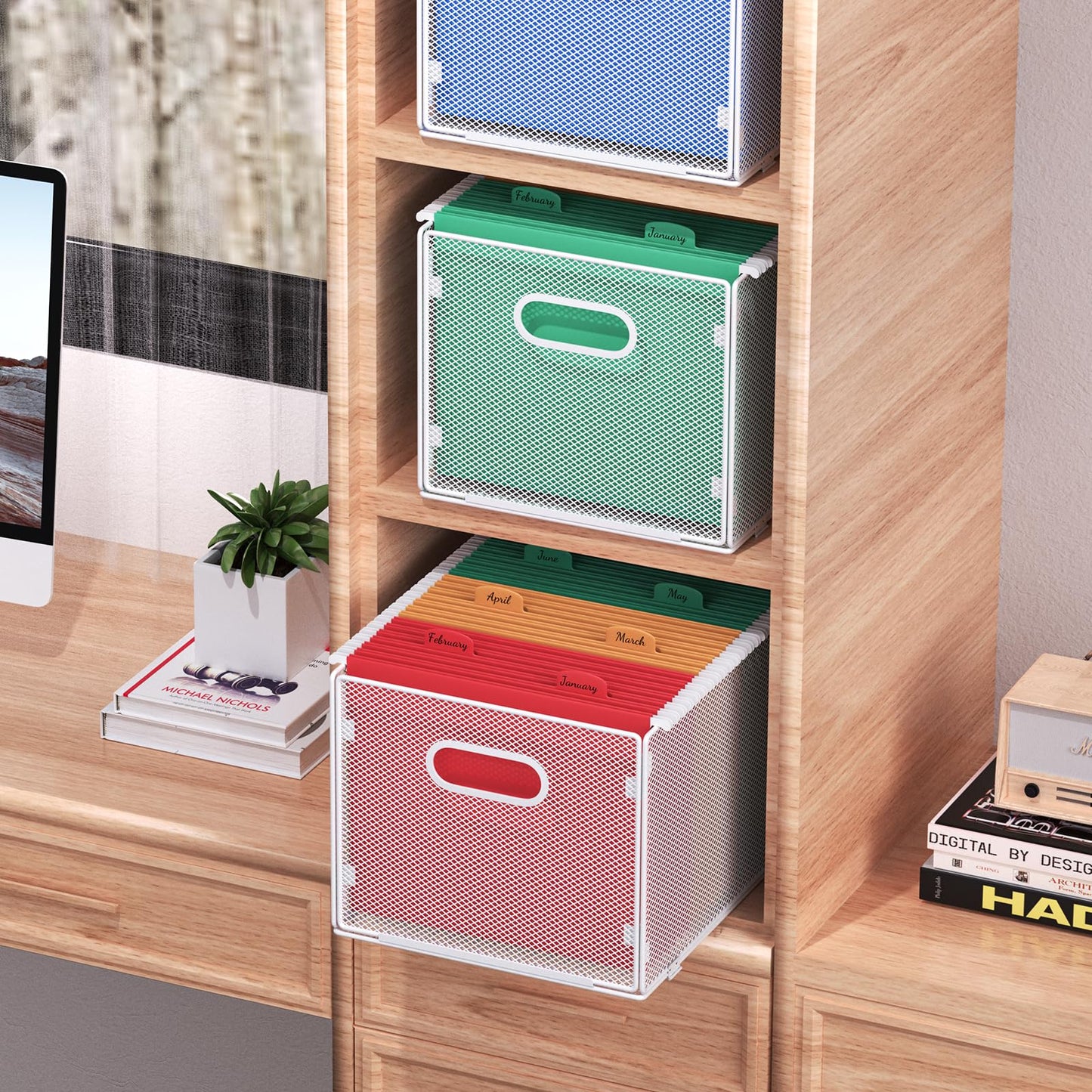 samstar 2 Pack Hanging File Organizer, Mesh File Folder Box Filing Box Cabinet Organizer Storage