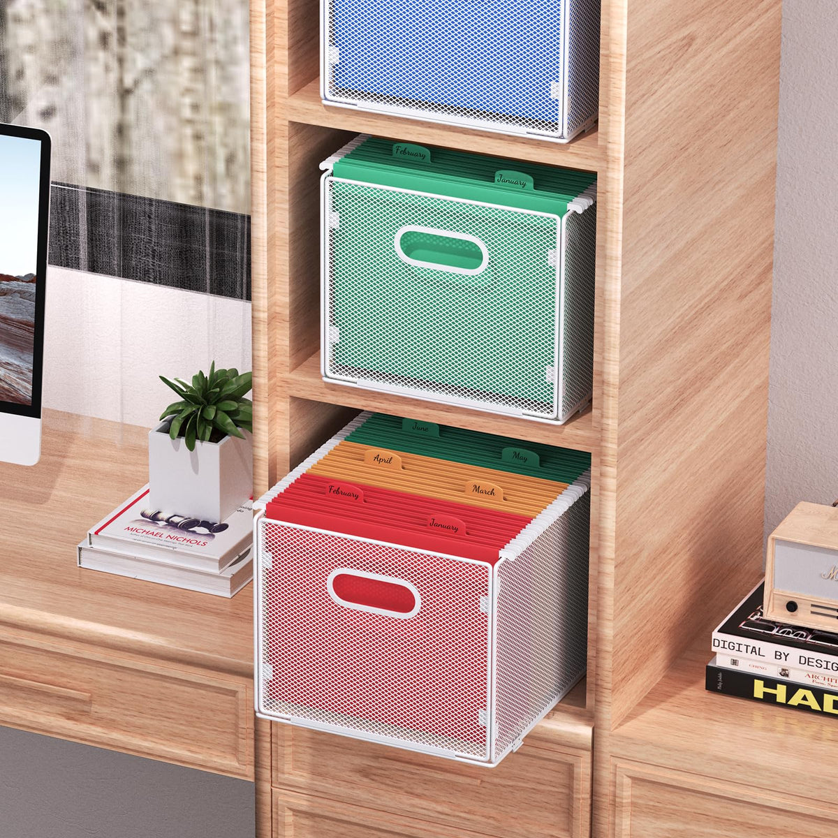 samstar 2 Pack Hanging File Organizer, Mesh File Folder Box Filing Box Cabinet Organizer Storage