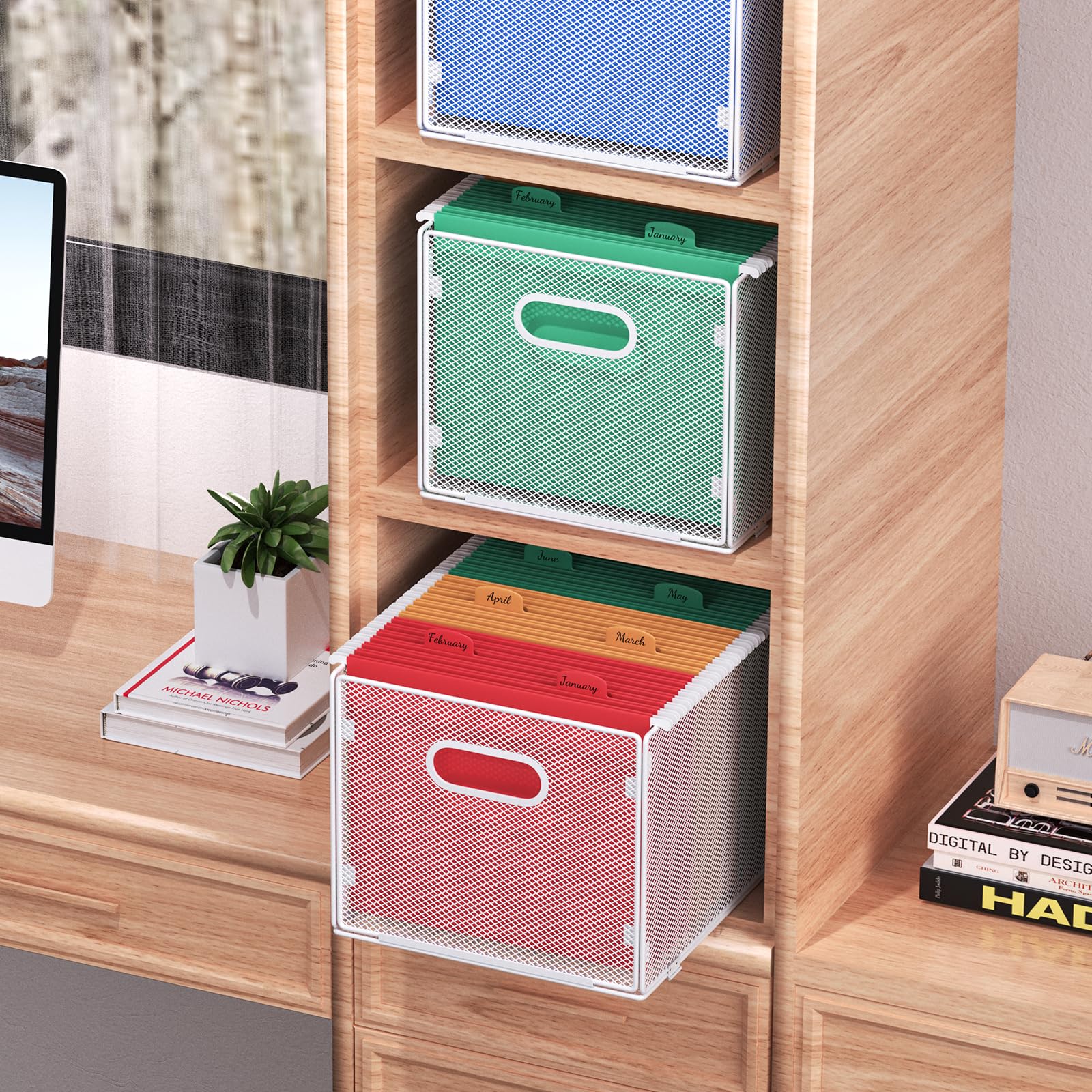 samstar Hanging File Organizer, Mesh File Folder Organizer Crate Cabinet Inserts Storage Box