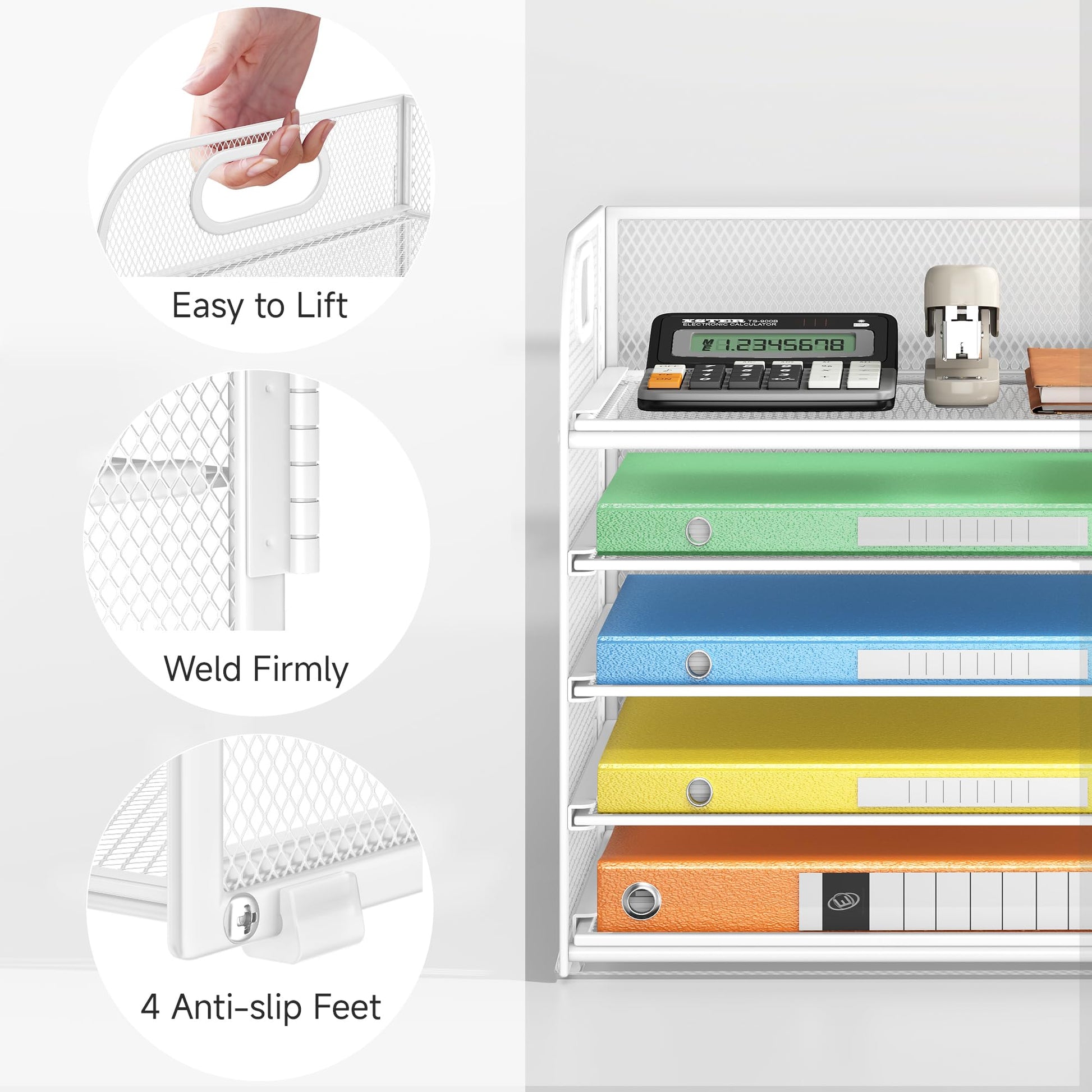 Lavatino 5 Tray Paper Organizer Letter Tray with Handle - Mesh Desk File Organizer, Paper Sorter