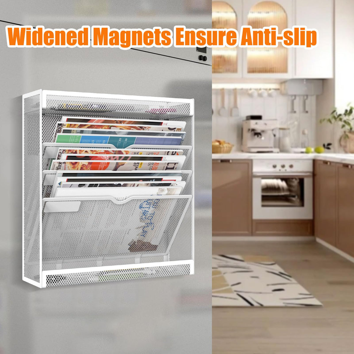 5 Tier Magnetic File Holder, No Drilling Wall File Organizer, Magazine Paper Mail Document