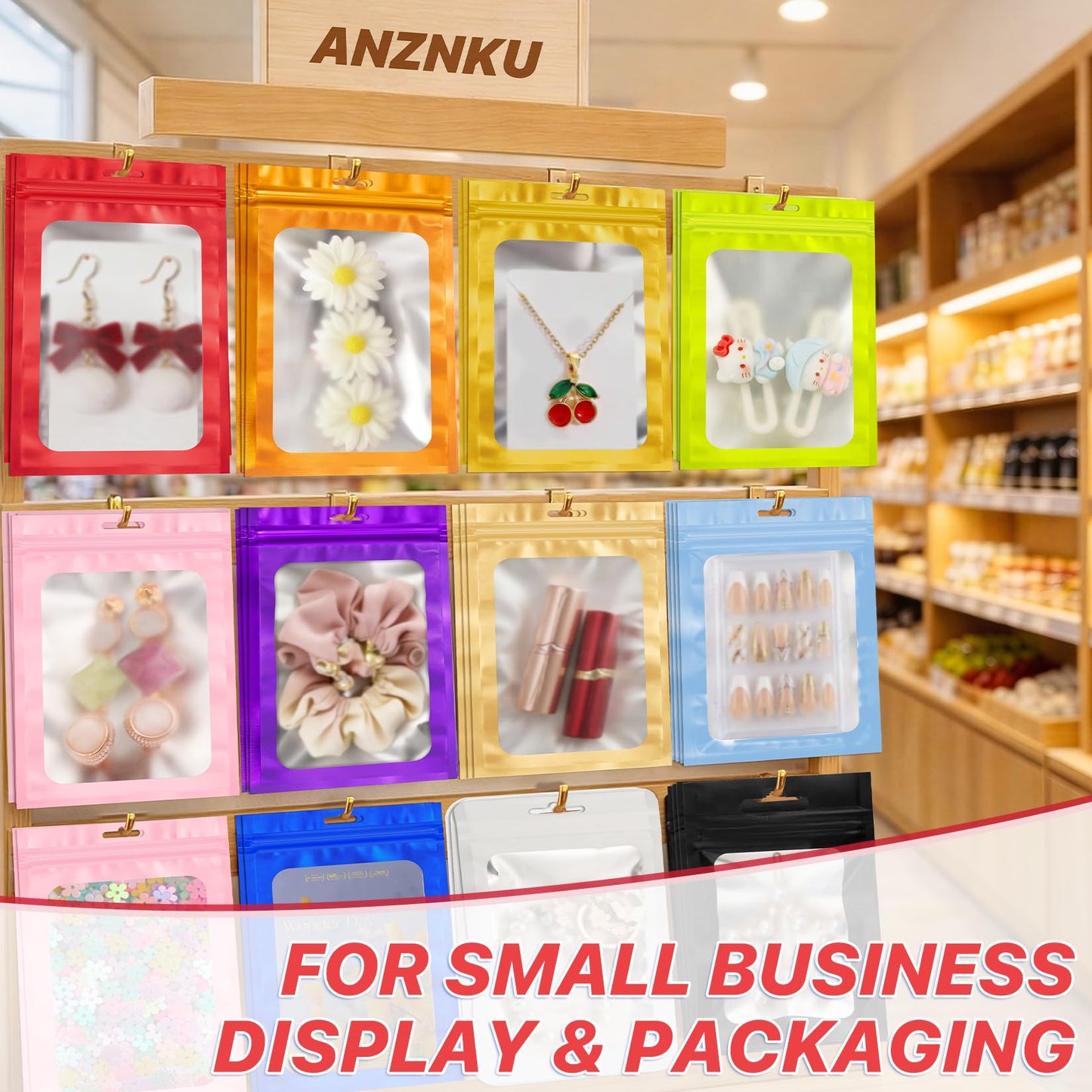 ANZNKU 100Pcs Red Mylar Bags, Resealable Smell Proof Zip Goodie Baggies