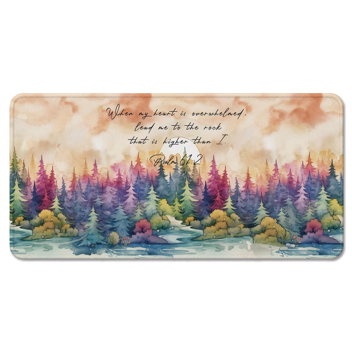 DOFQZ Psalm 61:2 Watercolor Forest Christian Large Mouse Pad 31.5x15,M009