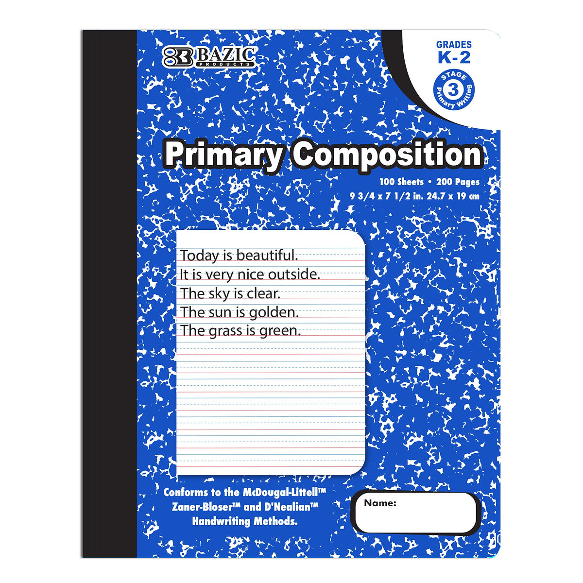 BAZIC PRODUCTS Primary Composition Notebook, Grades K-2, Marble, 100 Sheets