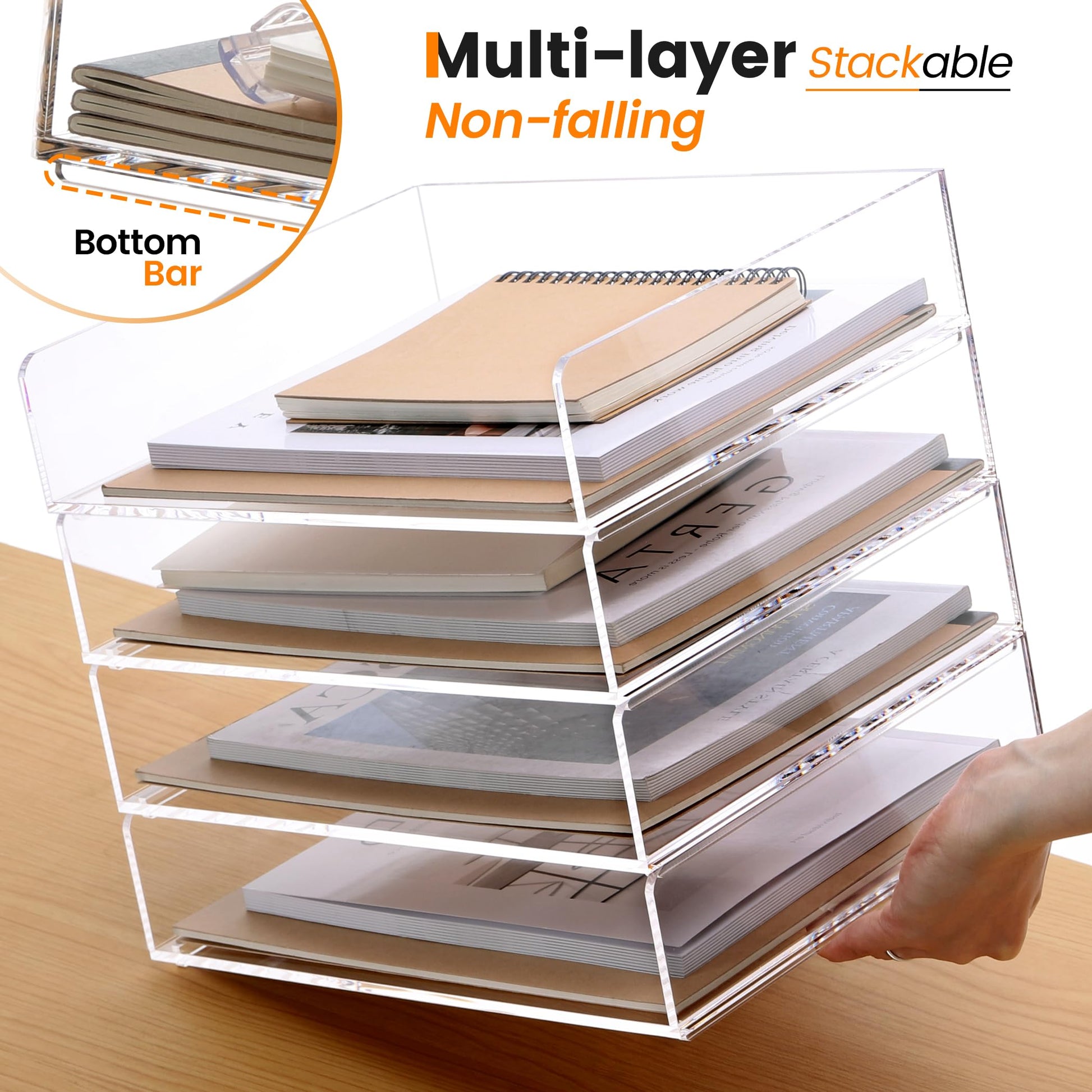 Acrylic Paper Tray, 4 Tier Paper Organizer for Desk, Clear Acrylic Desk Organizers, Stackable