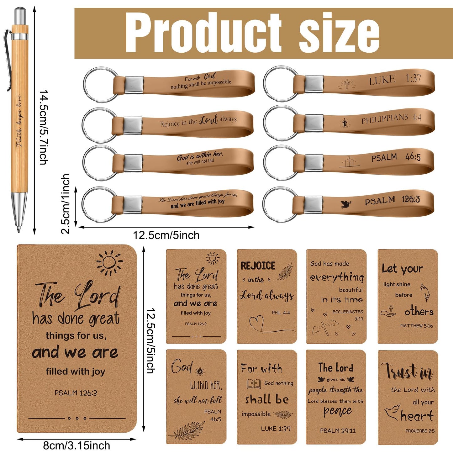 PerKoop 48 Pcs Christian Party Favors 3 x 5 Inch Religious Notepads Pens Bible Verse Keychains Bulk