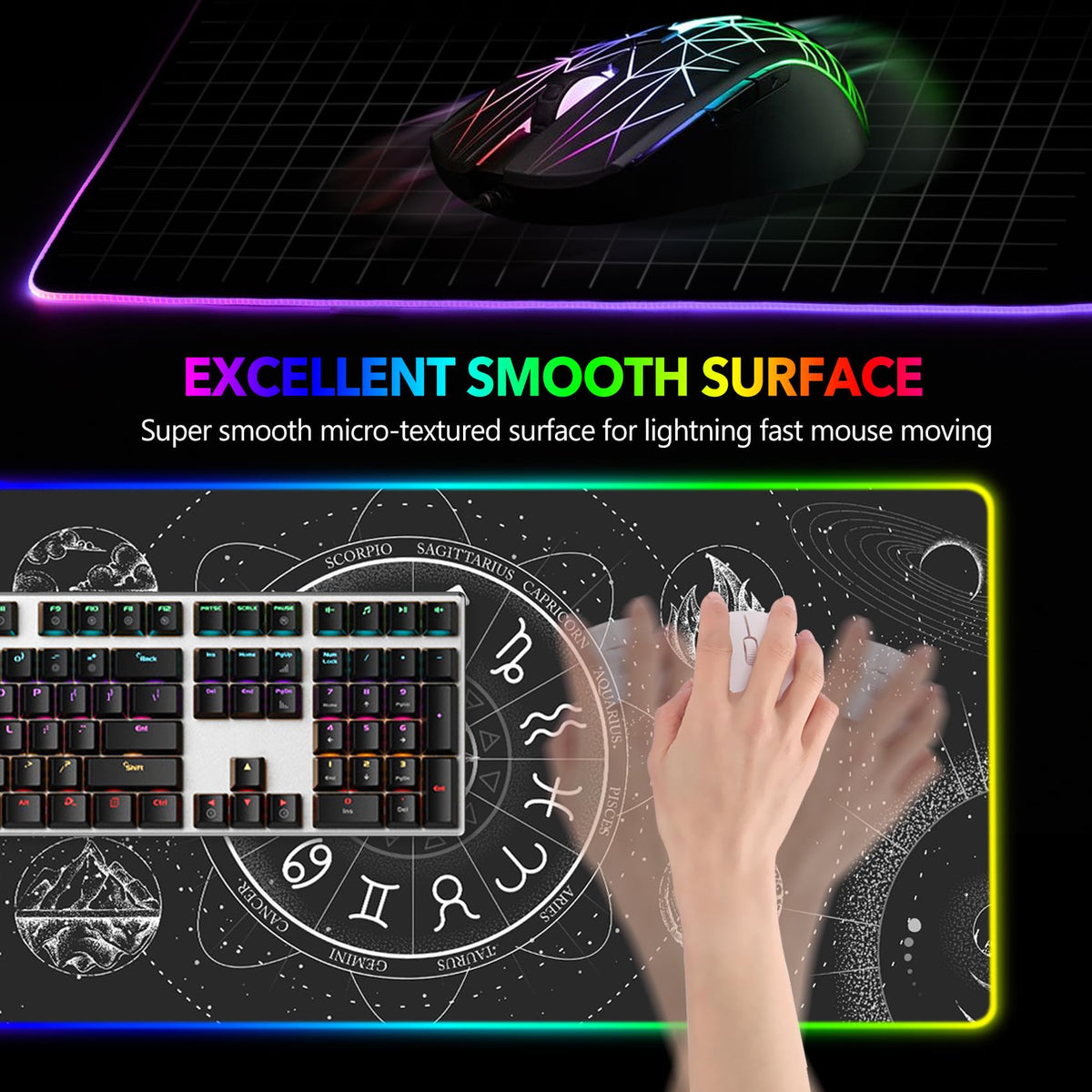 AIMSA RGB LED Gaming Mouse Pad, 14 Modes Glow Pad, Extra Large Gaming Mousepad, 35.4 x 15.8 inch