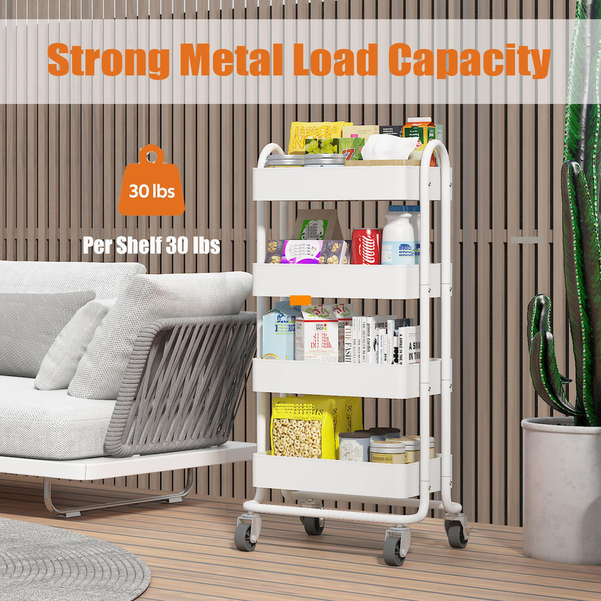 Elitehouse 4 Tier Metal Rolling Cart with Wheels,4 Tier Utility Cart with Wheels for