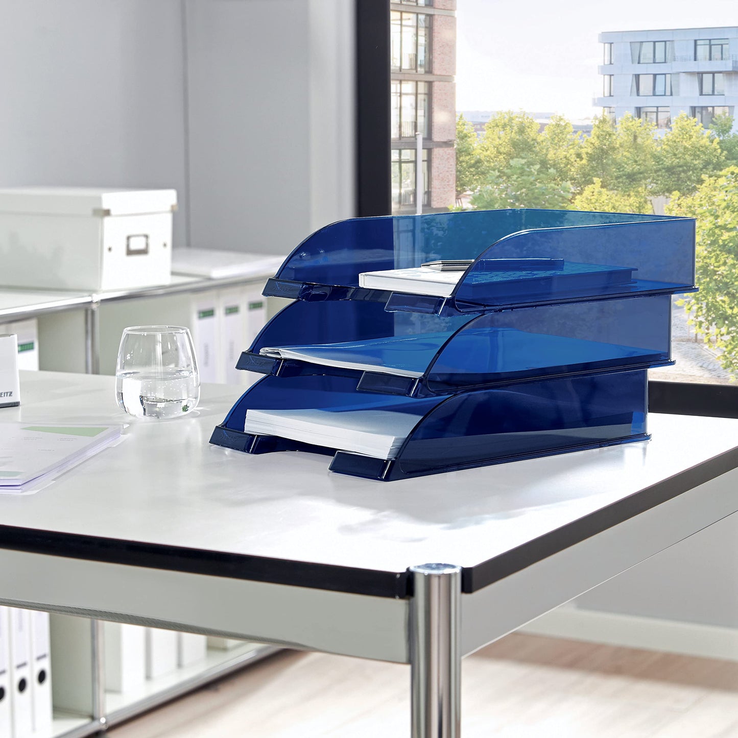 Leitz Plus 52270034 Flat Letter Tray A4 Blue Frost